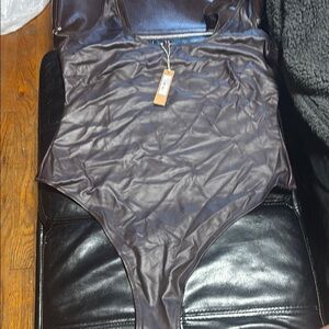 Skims leather tank bodysuit
